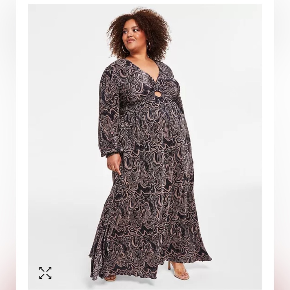 🤎NINA PARKER NWT Trendy Plus Size Keyhole Printed Pleated Jersey Maxi…